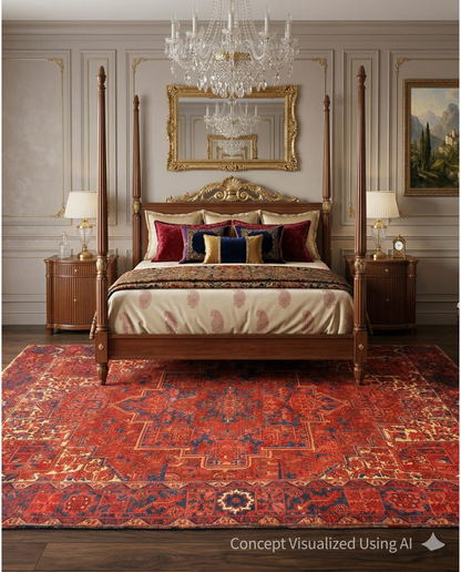 Artisan Persian Traditions Rust Blue Traditional Knotted Rug for Bedroom
