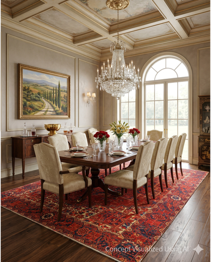 Artisan Persian Traditions Rust Blue Traditional Knotted Rug for Diningroom