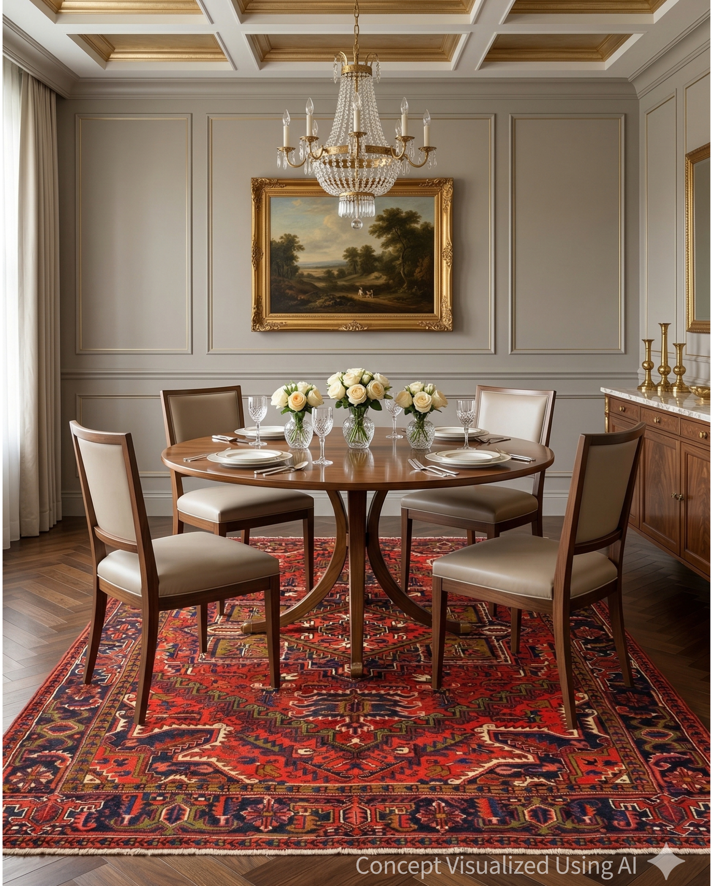 Artisan Persian Traditions Red Charcoal Traditional Rug for Diningroom