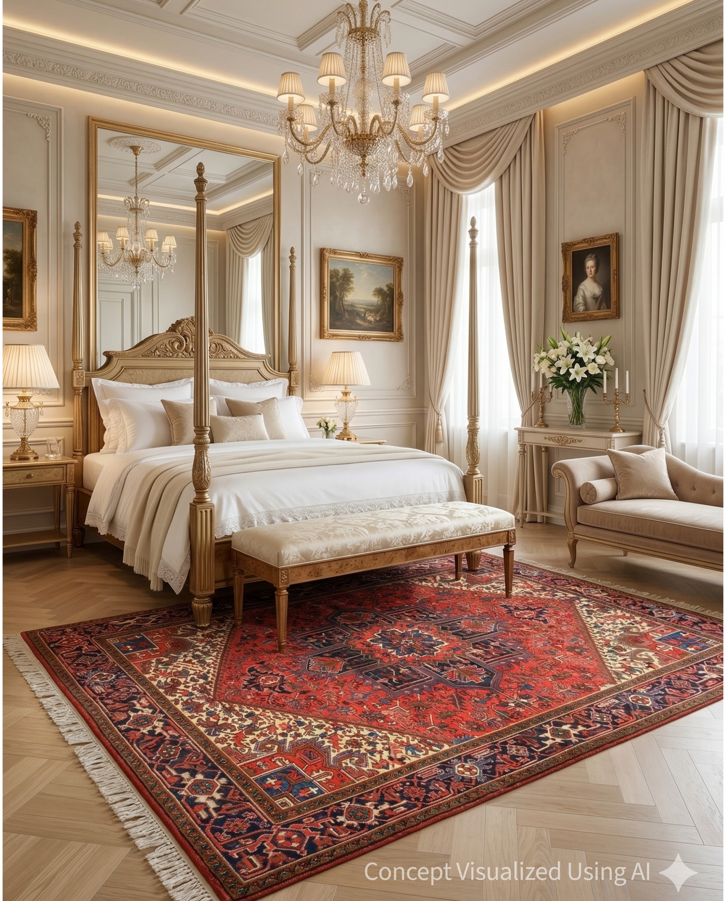 Artisan Persian Traditions  Red Navy Traditional Knotted Rug for Bedroom