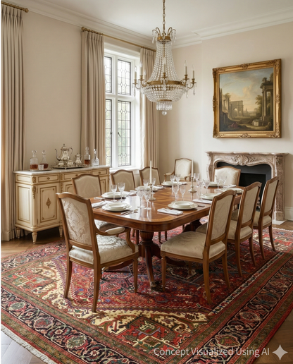 Artisan Persian Traditions  Red Navy Traditional Knotted Rug for Diningroom