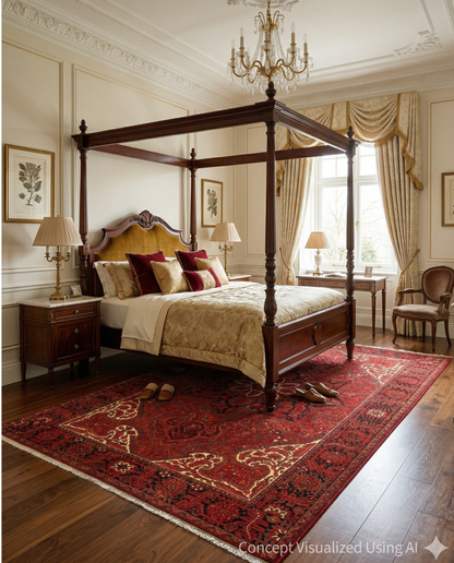 Artisan Persian Traditions Red Charcoal Traditional Knotted Rug for Bedroom