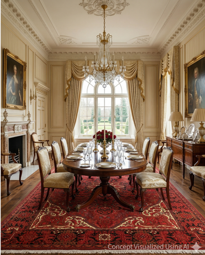 Artisan Persian Traditions Red Charcoal Traditional Knotted Rug for Diningroom