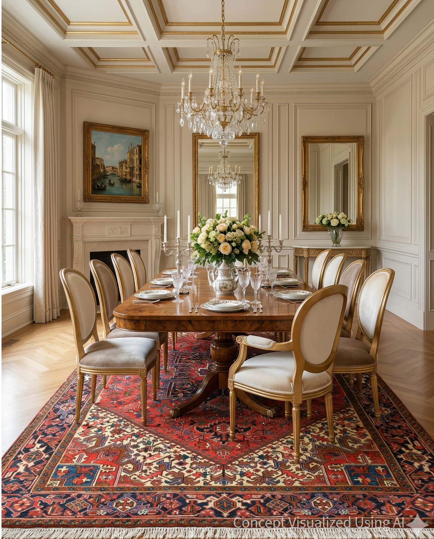 Artisan Persian Traditions Red Navy Traditional Knotted Rug for Diningroom