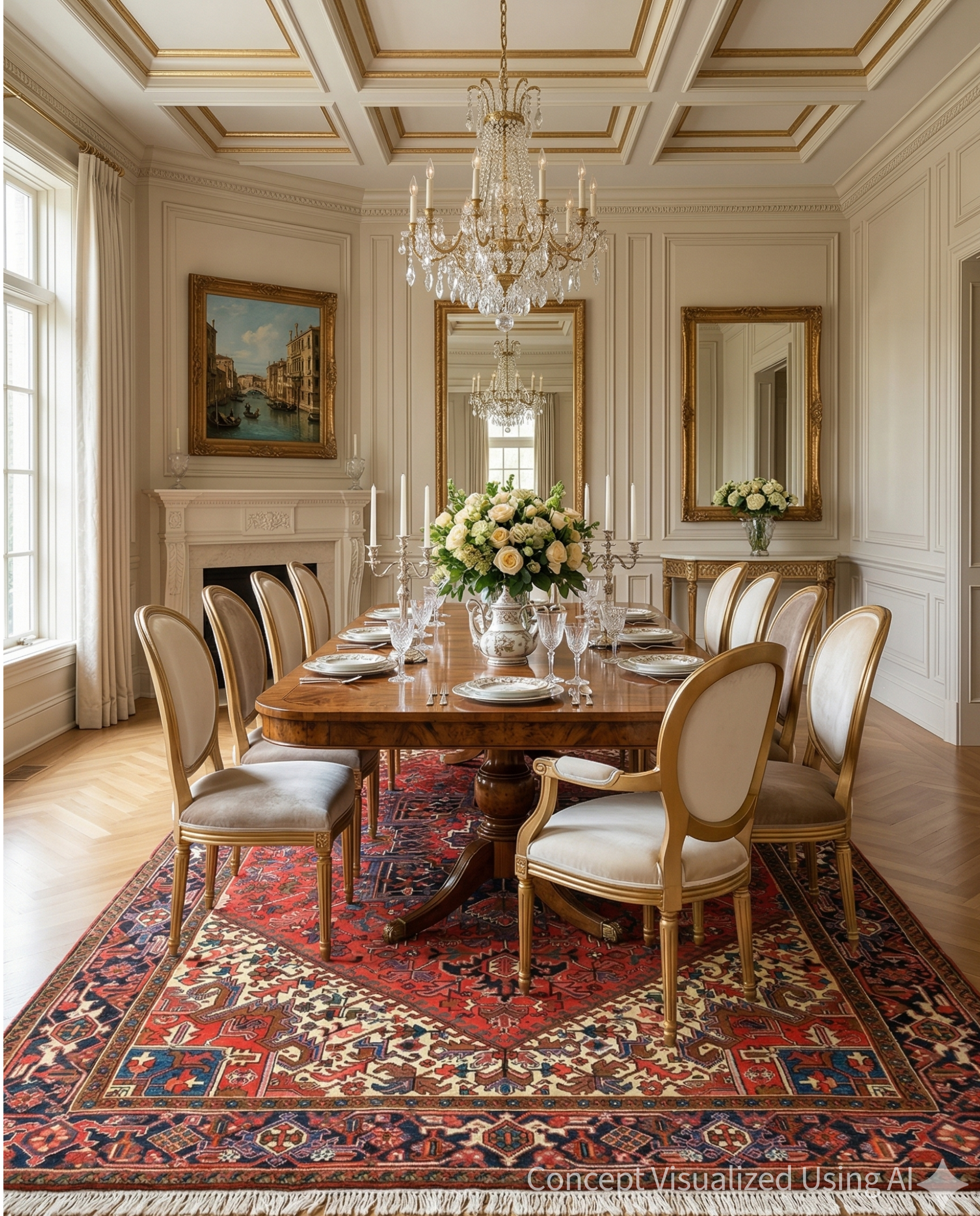 Artisan Persian Traditions Red Navy Traditional Knotted Rug for Diningroom