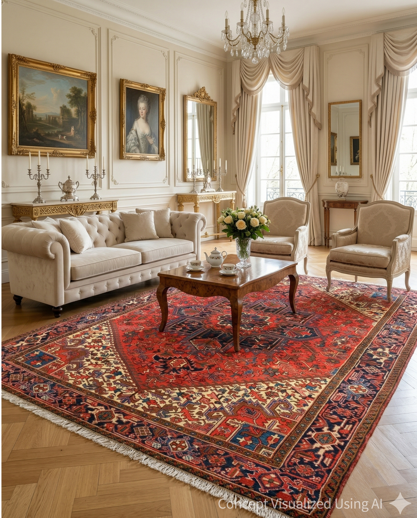 Artisan Persian Traditions Red Navy Traditional Knotted Rug for Livingroom