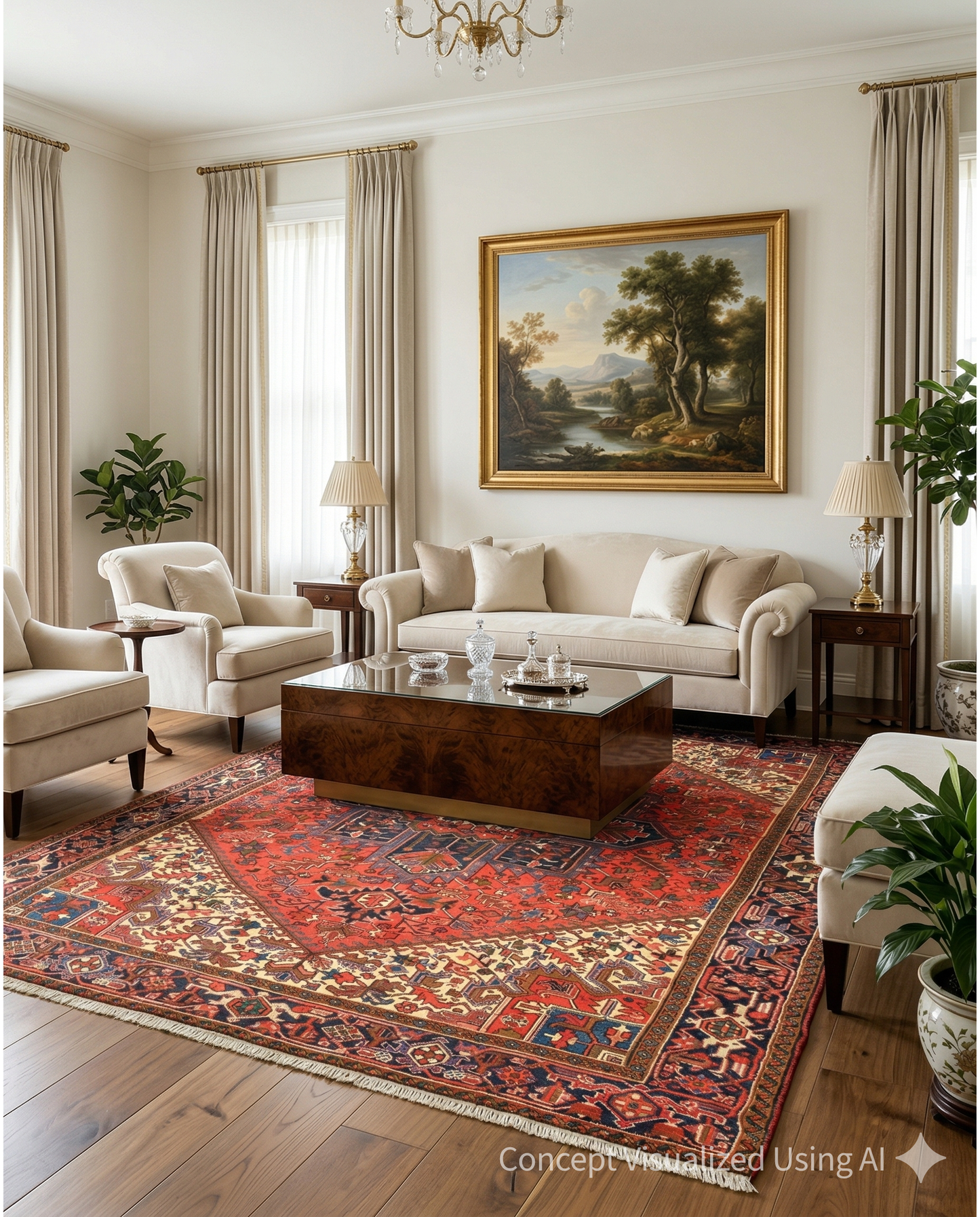 Artisan Persian Traditions Red Navy Traditional Knotted Rug for Livingroom