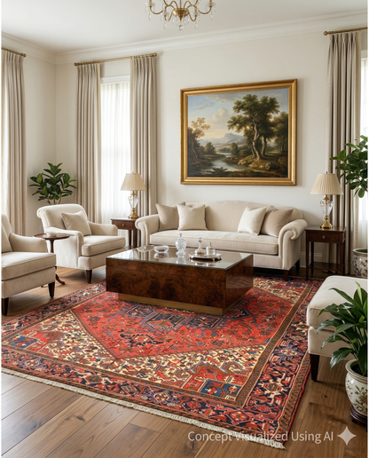 Artisan Persian Traditions Red Navy Traditional Knotted Rug for Livingroom