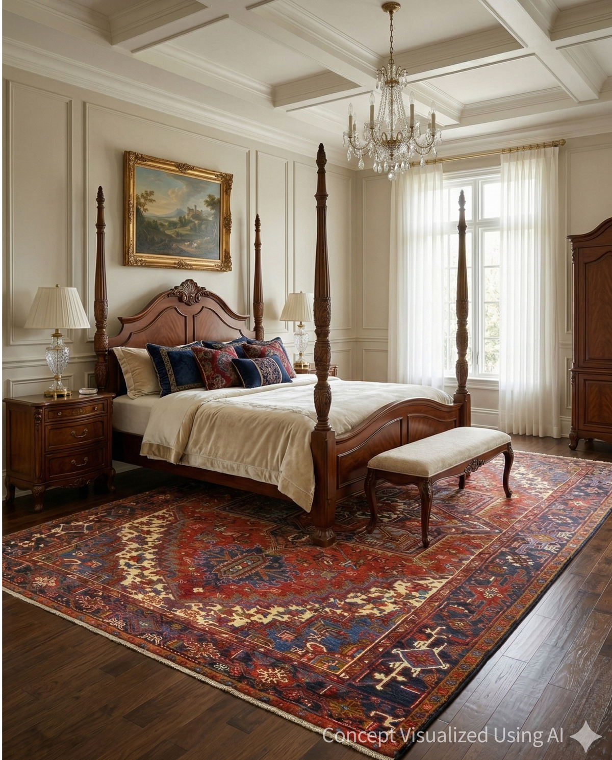 Artisan Persian Traditions Red Charcoal Traditional Knotted Rug for Bedroom
