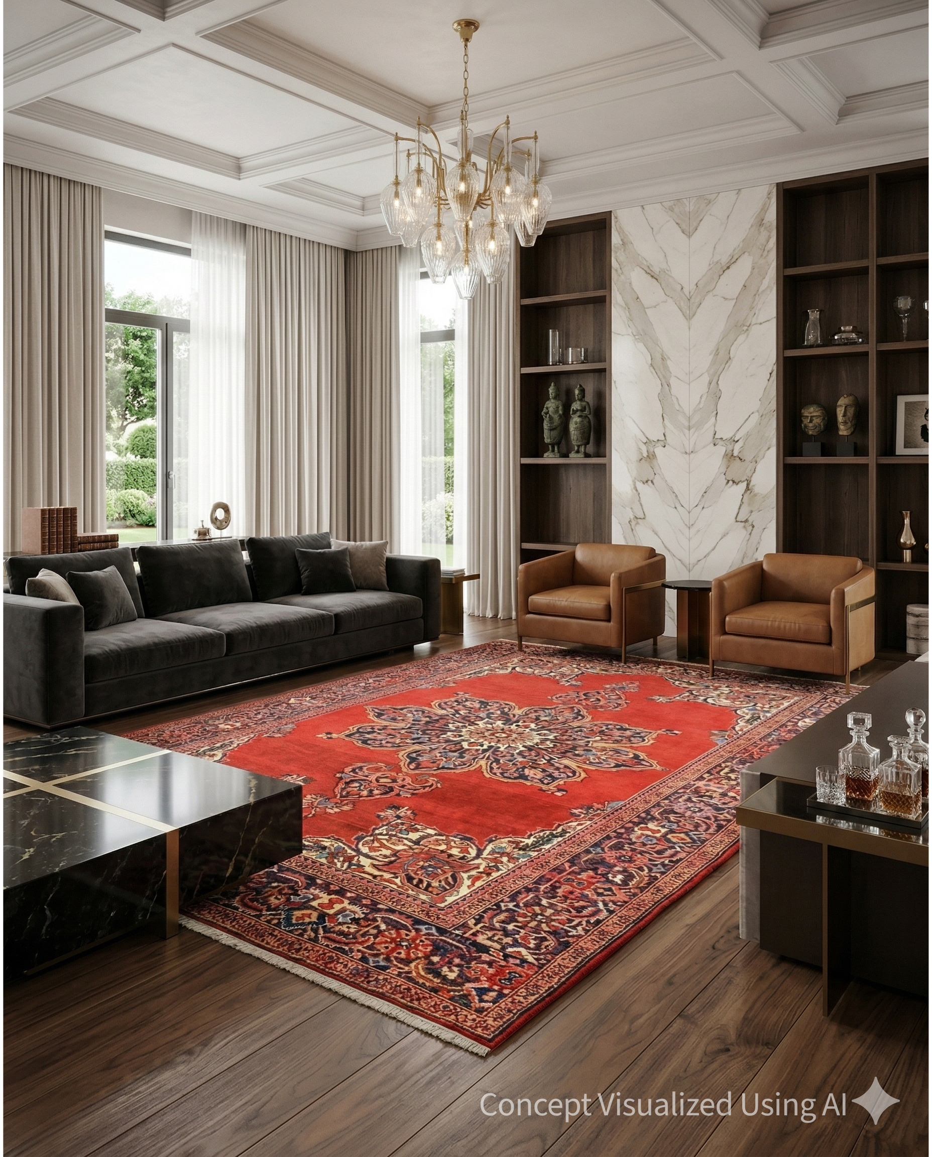 Artisan Persian Traditions Rust Navy Traditional Knotted Rug for Livingroom