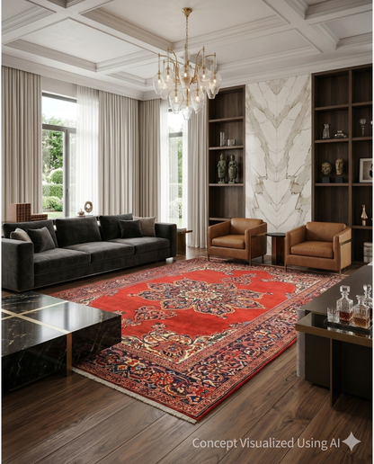 Artisan Persian Traditions Rust Navy Traditional Knotted Rug for Livingroom