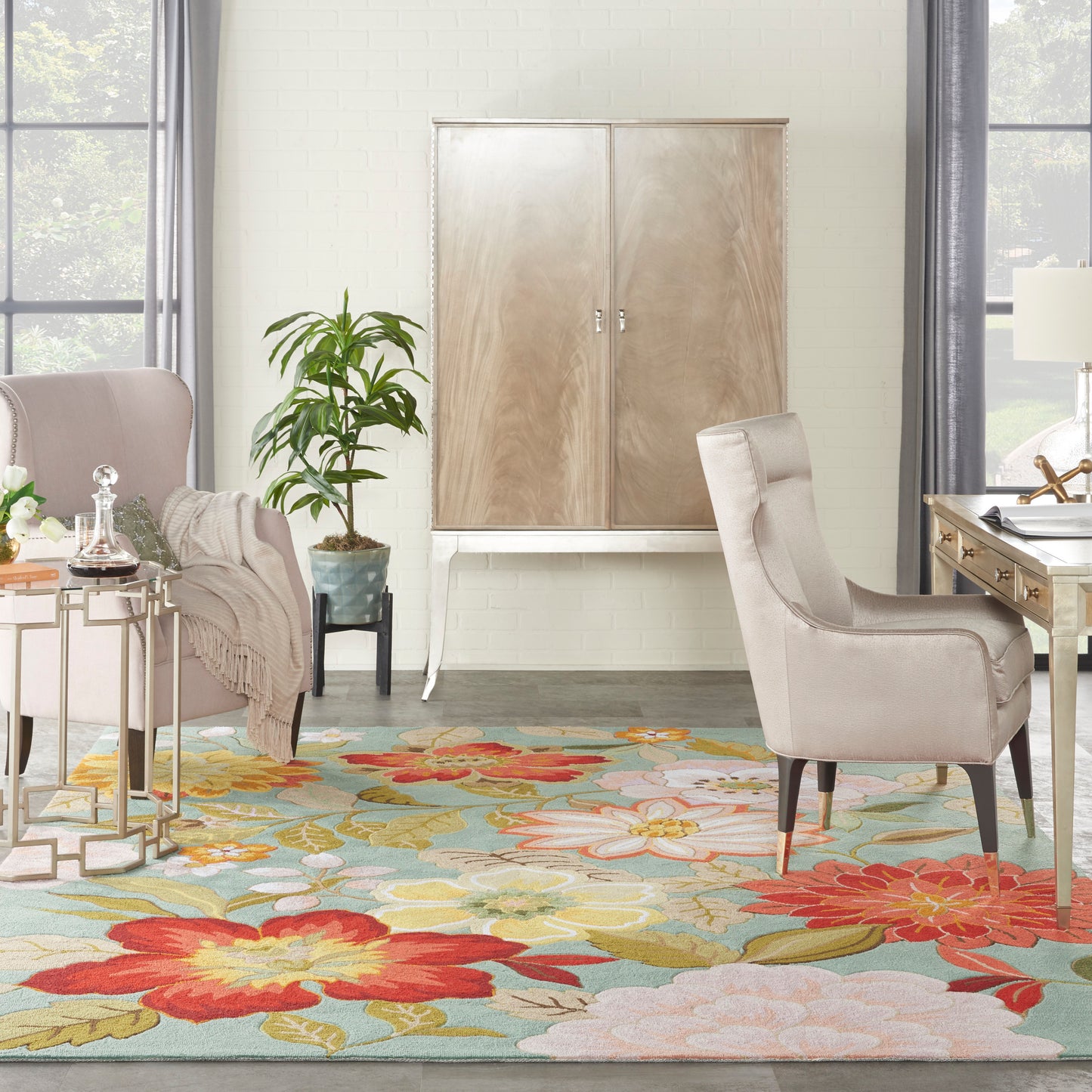 Nourison Home Fantasy  Aqua  Contemporary