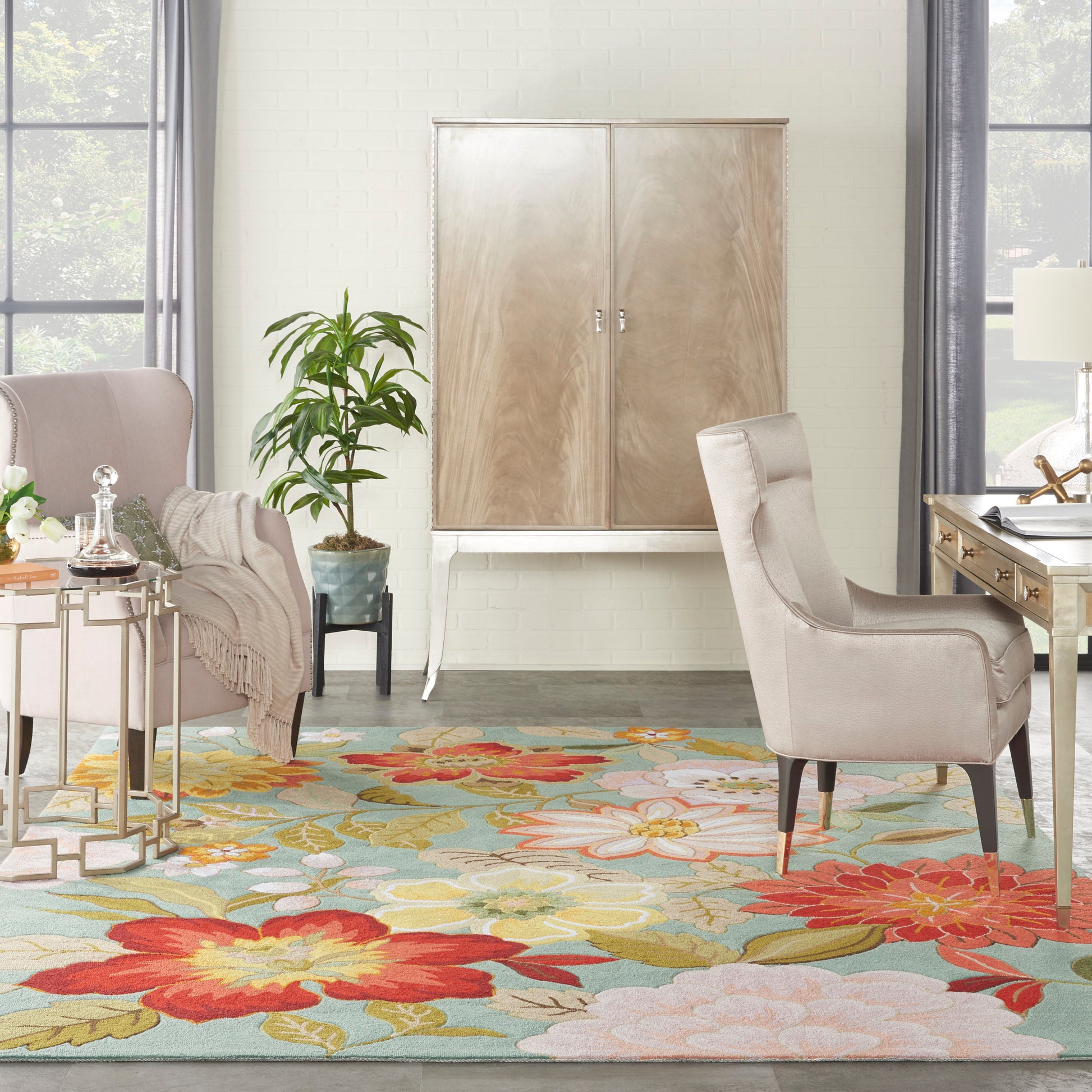 Nourison Home Fantasy  Aqua  Contemporary