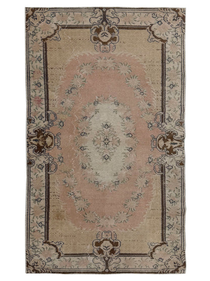 Artisan Angelina Lt. Gold Vintage Knotted Rug full view showing geometric Anatolian patterns