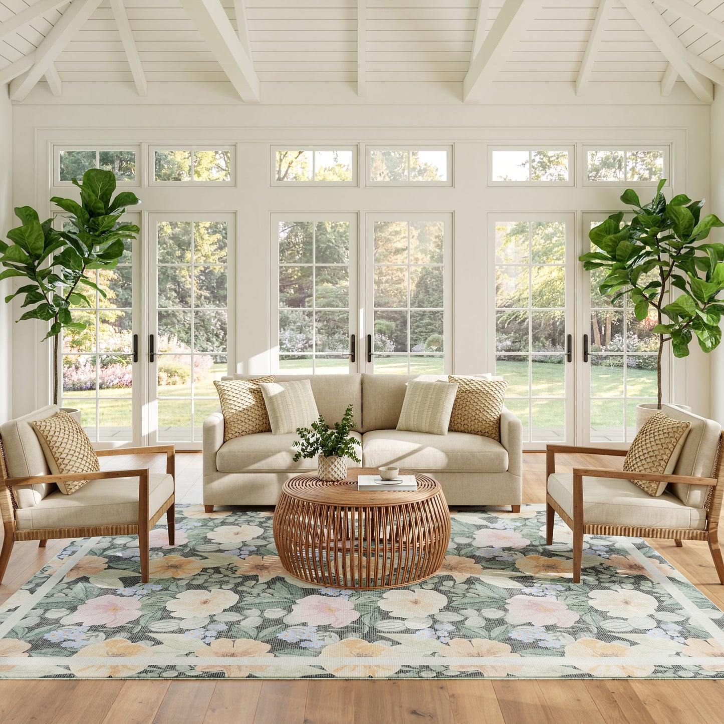 Nourison Home Botanical Washables  Charcoal Multicolor  Contemporary