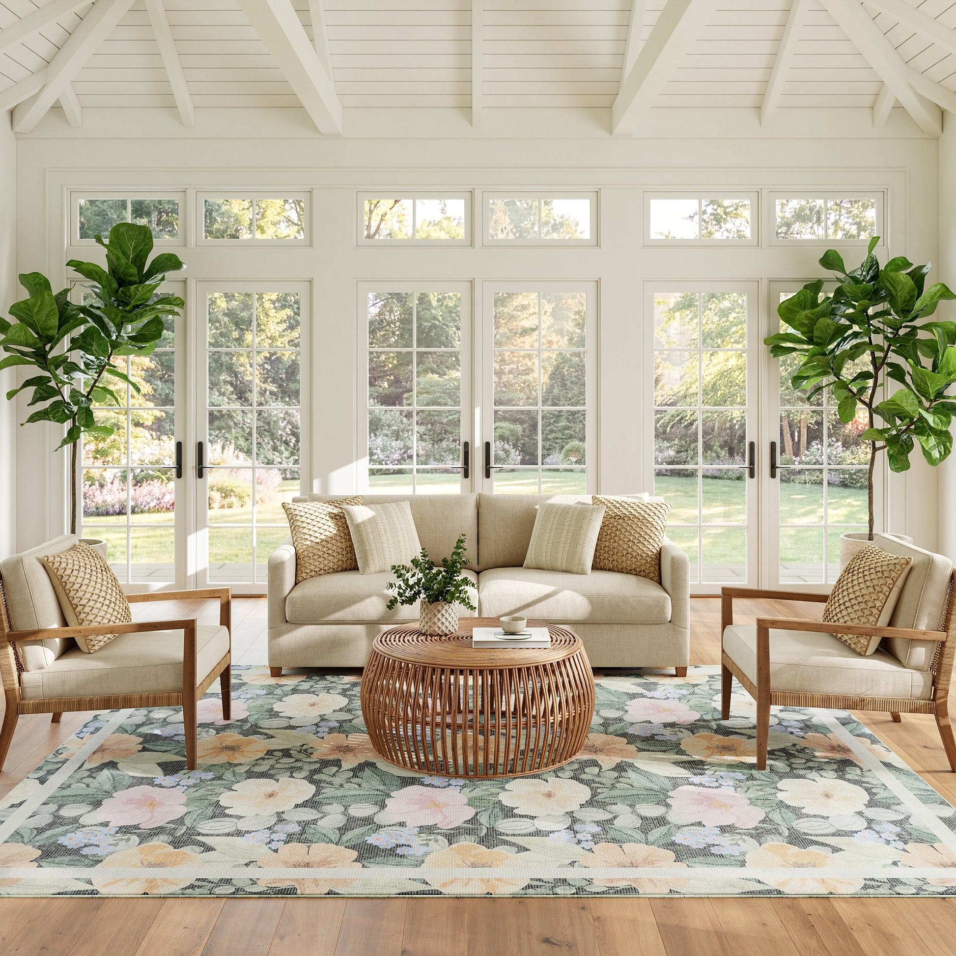 Nourison Home Botanical Washables  Charcoal Multicolor  Contemporary