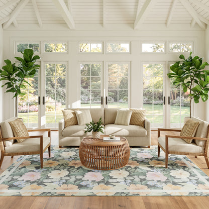 Nourison Home Botanical Washables  Charcoal Multicolor  Contemporary