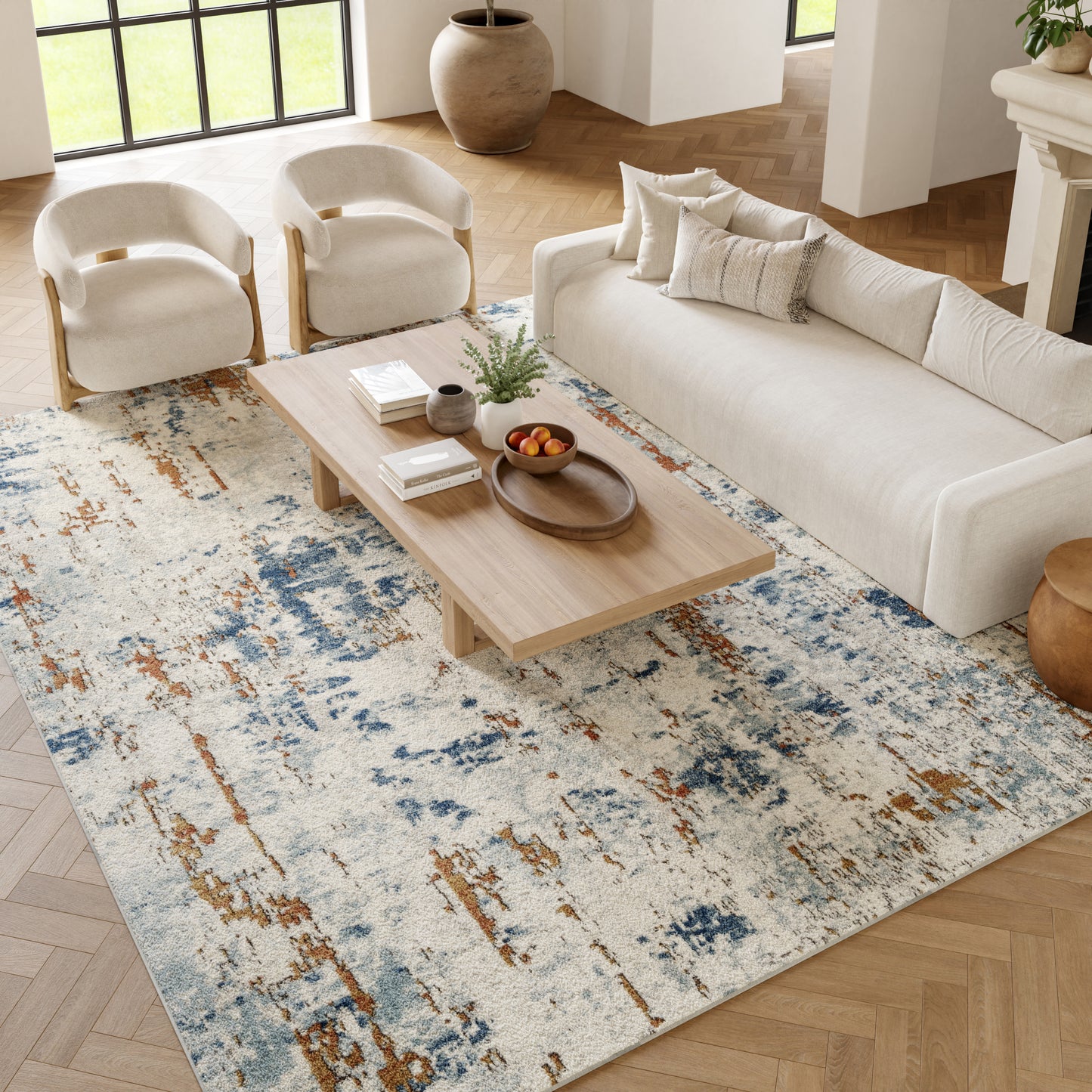 Nourison Home Quarry  Beige Blue Rust  Contemporary