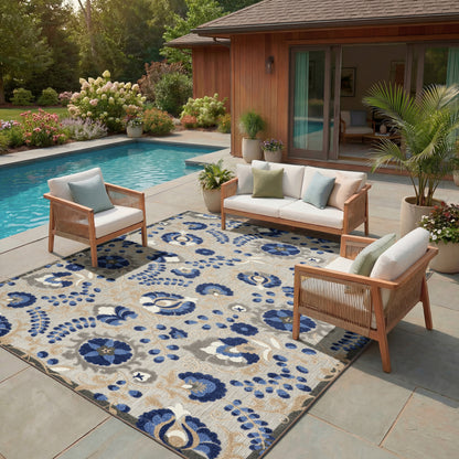 Nourison Home Aloha  Natural Blue  Contemporary