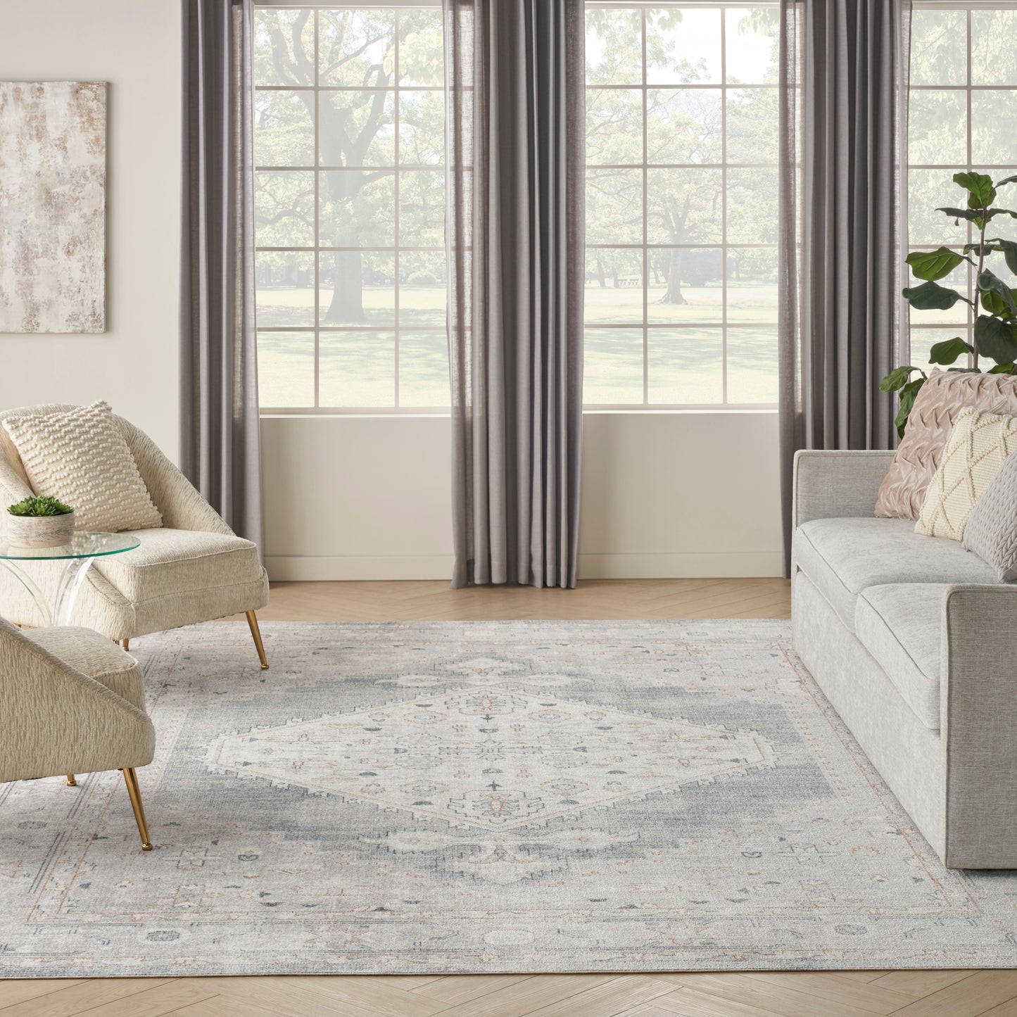 Nourison Home Astra Machine Washable  Light Blue  Traditional