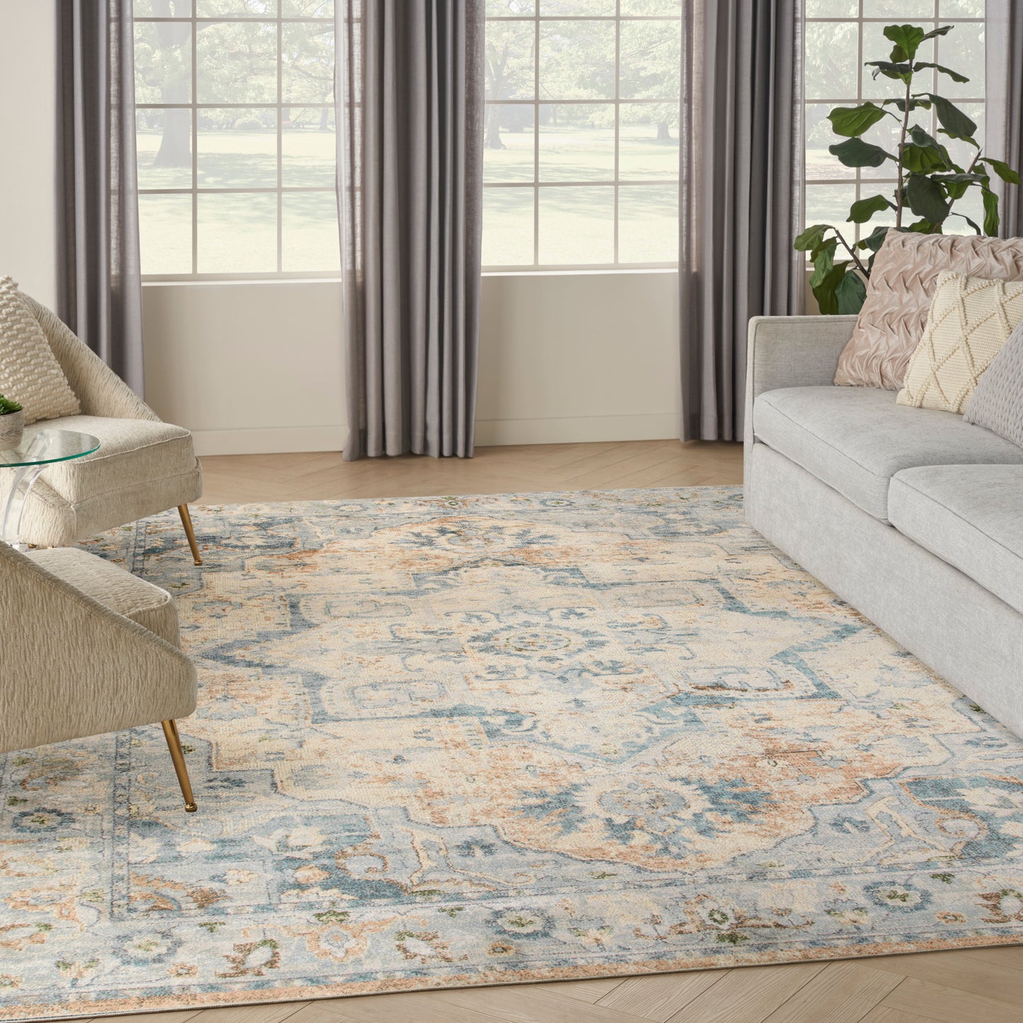 Nourison Home Astra Machine Washable  Beige Blue  Traditional