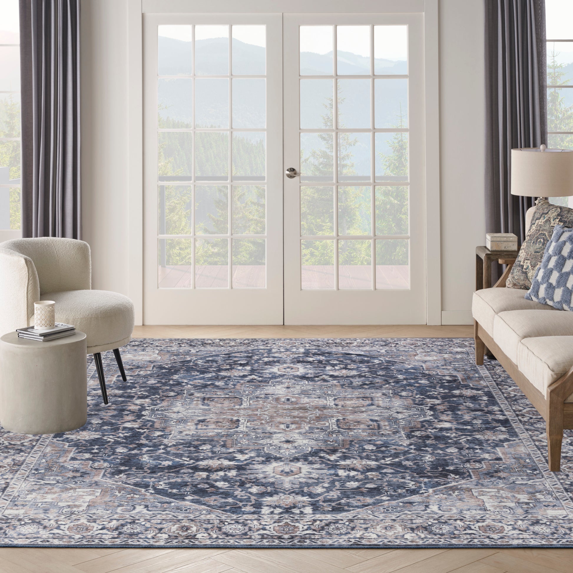 Nourison Home New Concept Washables  Ivory Navy  Traditional
