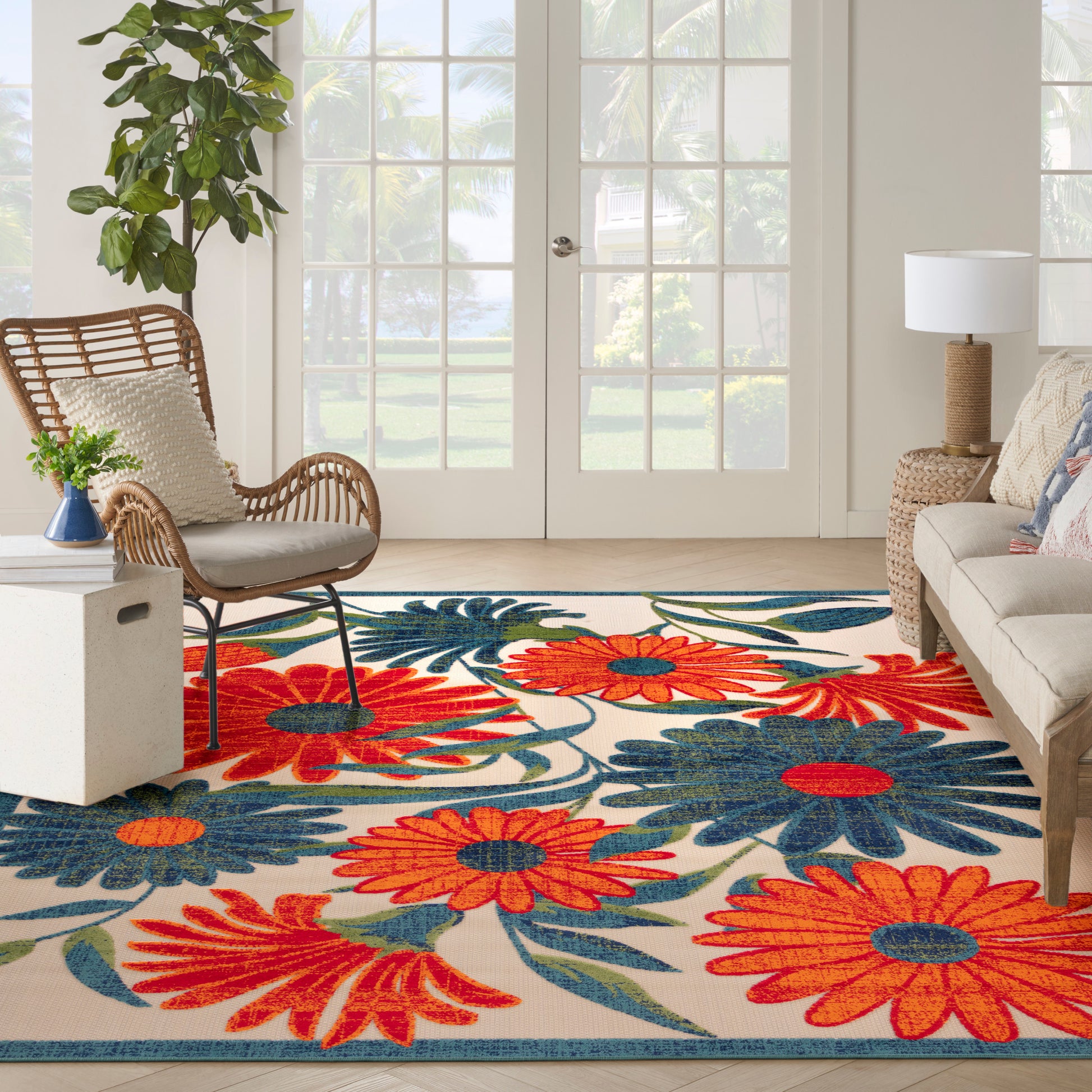 Nourison Home Aloha  Ivory Multicolor  Contemporary