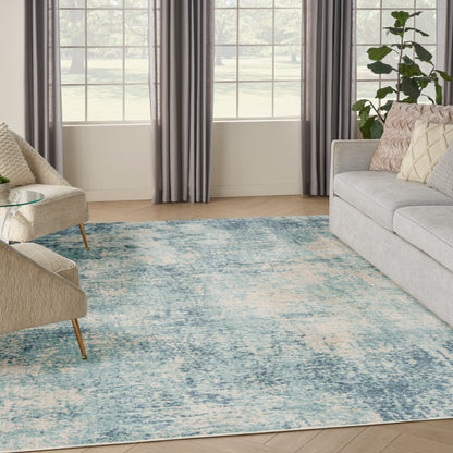 Nourison Home Astra Machine Washable  Blue Ivory  Contemporary