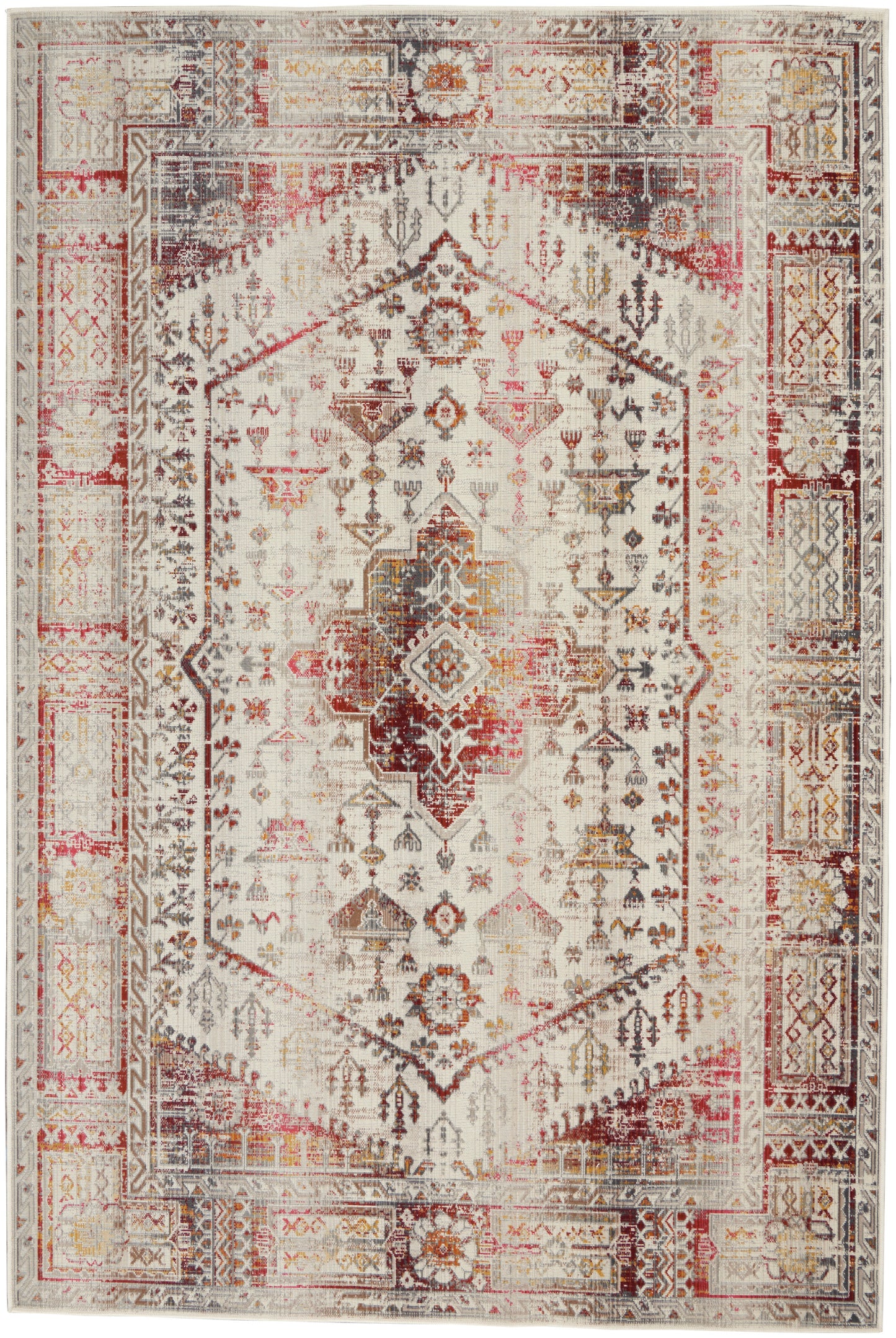 Nourison Home Vintage Kashan VKA08 Ivory Red Traditional Power-loomed Rug