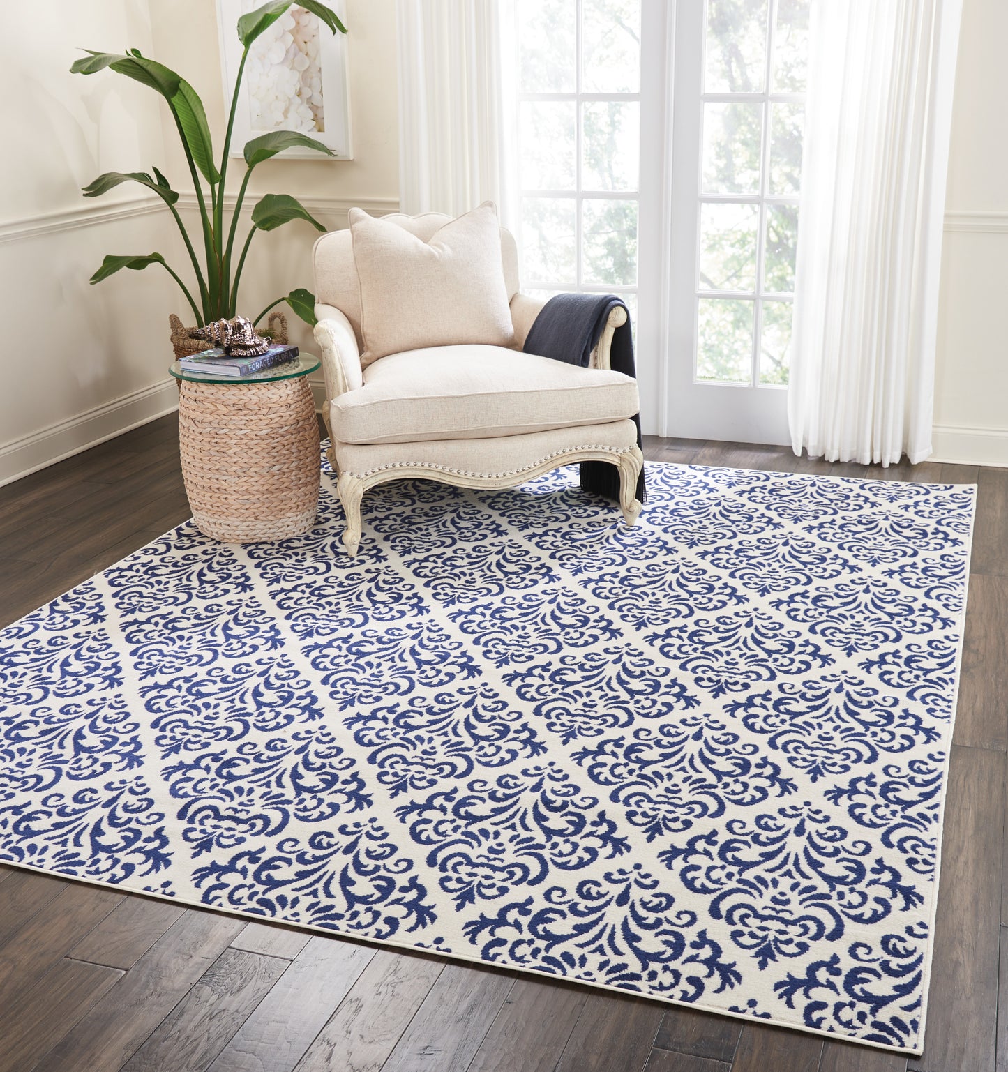 Nourison Home Grafix  White Blue  Transitional