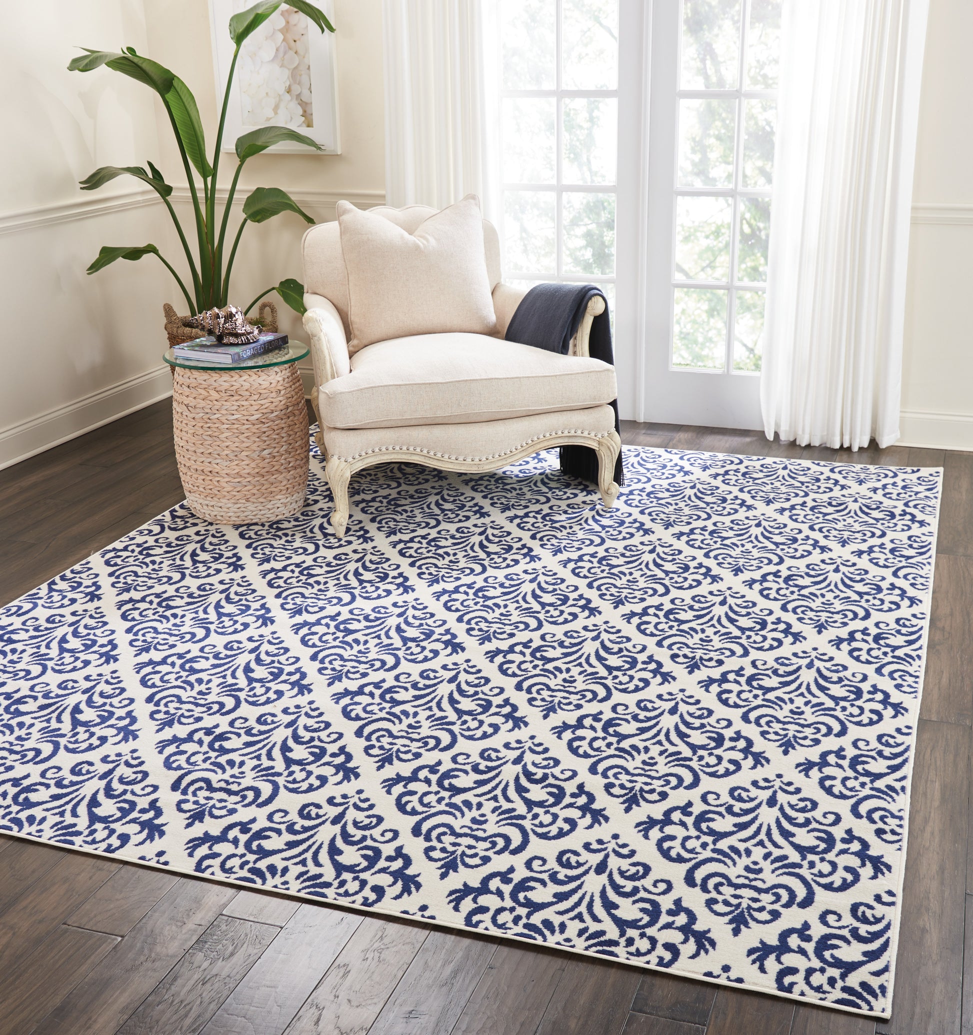 Nourison Home Grafix  White Blue  Transitional