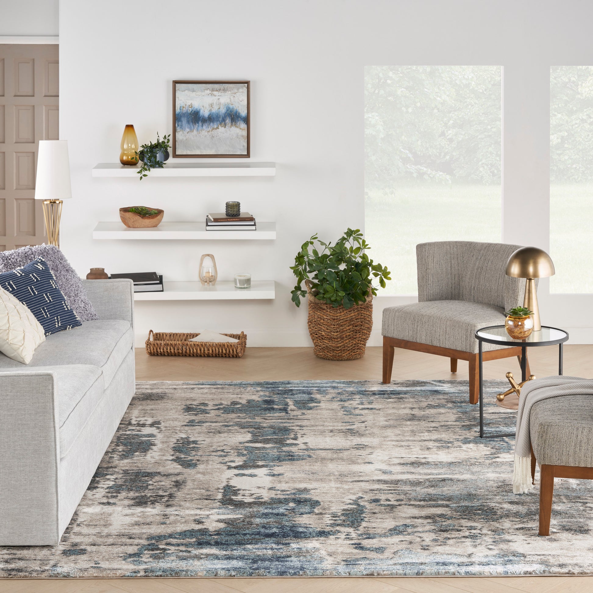 Nourison Home American Manor  Ivory Blue  Contemporary