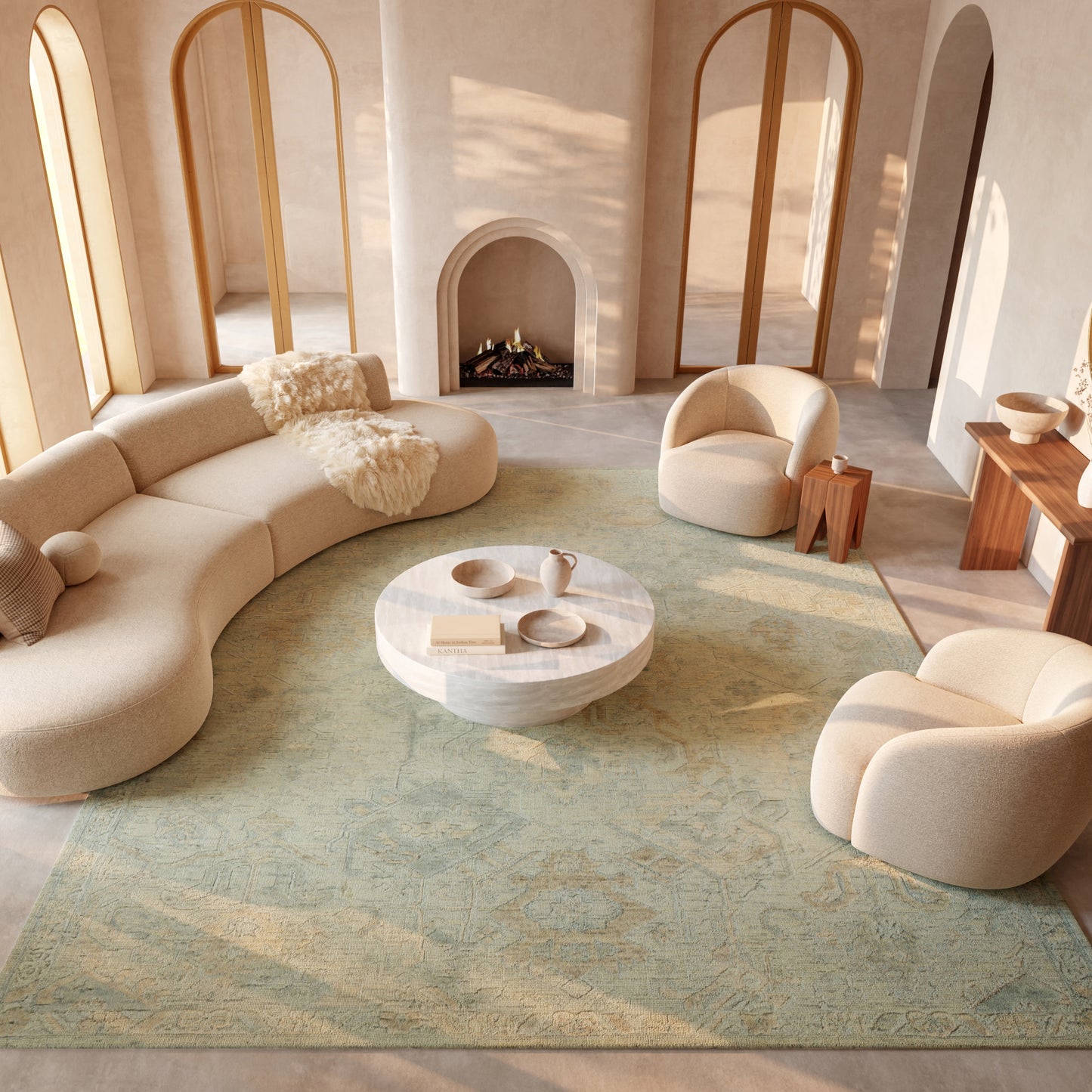Nourison Home Ravello  Aqua Taupe  Traditional