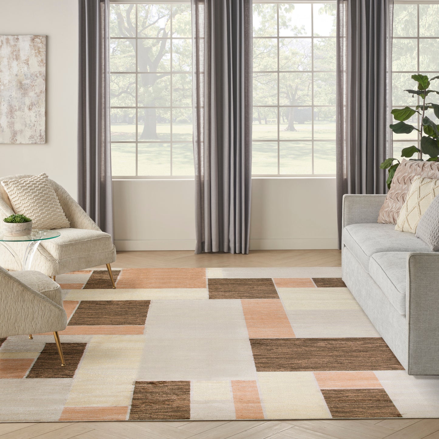 Nourison Home Astra Machine Washable  Beige Multicolor  Contemporary