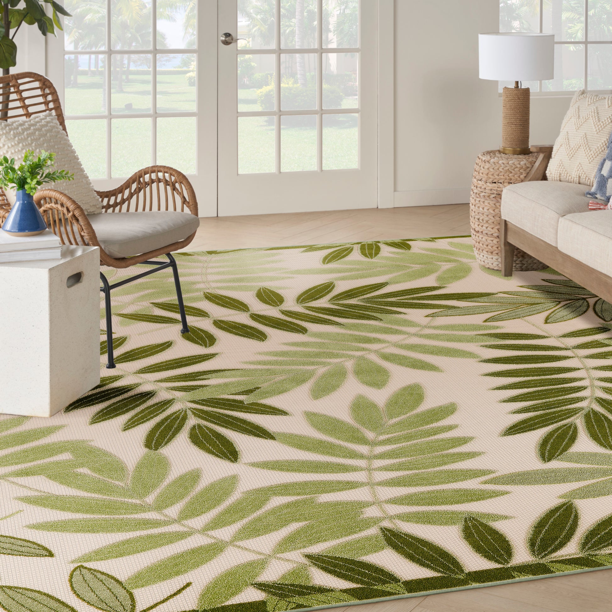 Nourison Home Aloha  Ivory Green  Contemporary