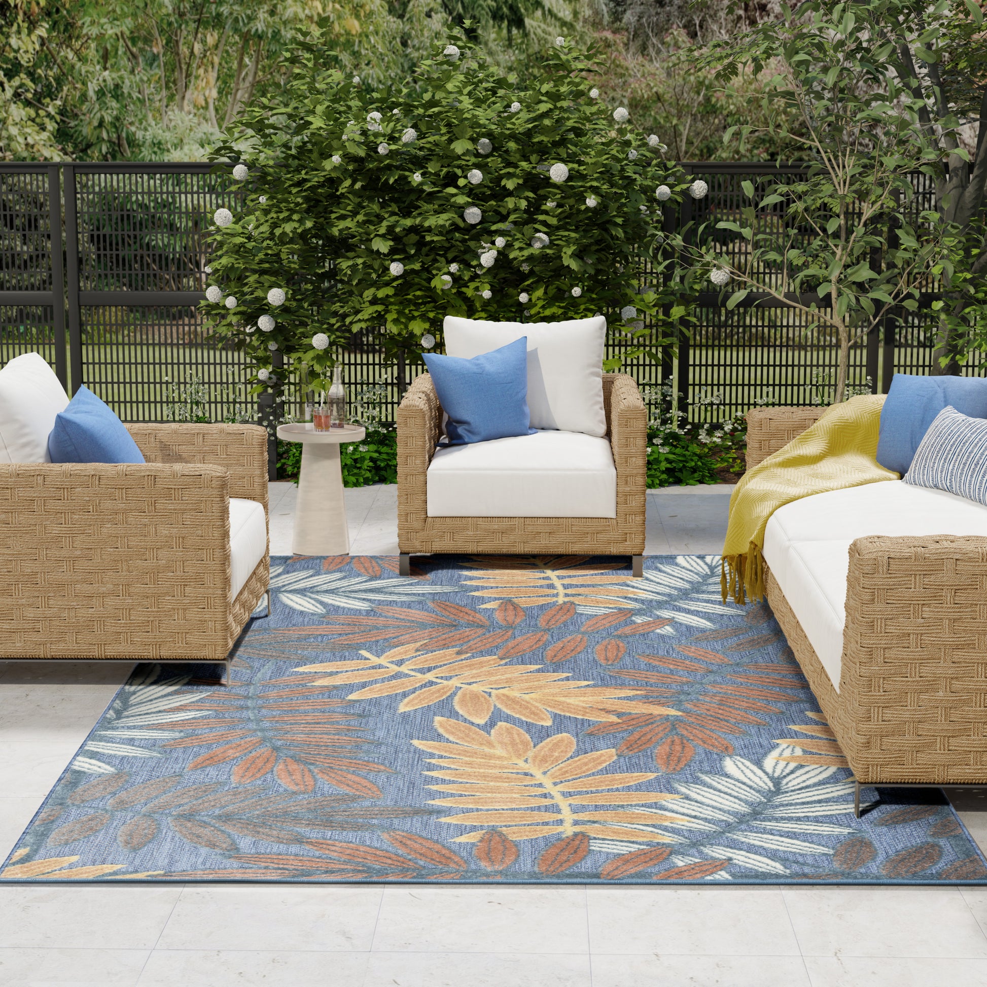 Nourison Home Aloha  Blue Rose  Contemporary