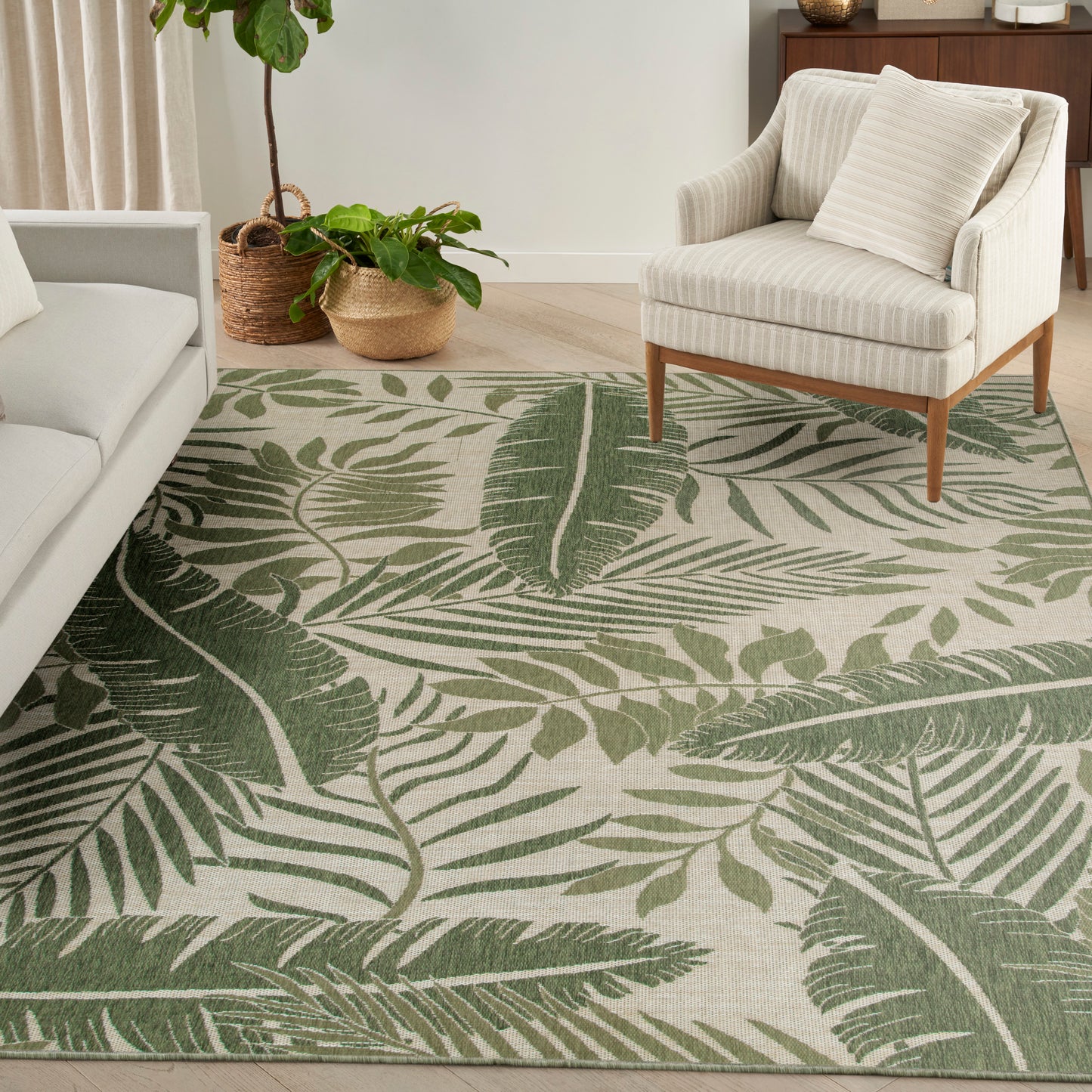 Nourison Home Garden Oasis  Ivory Green  Contemporary