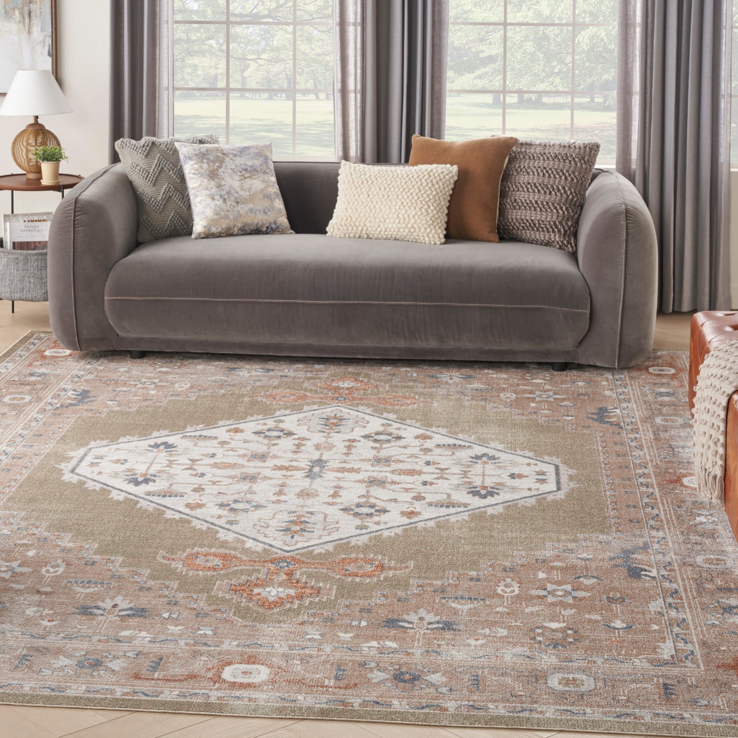 Nourison Home Astra Machine Washable  Sage Multi  Traditional