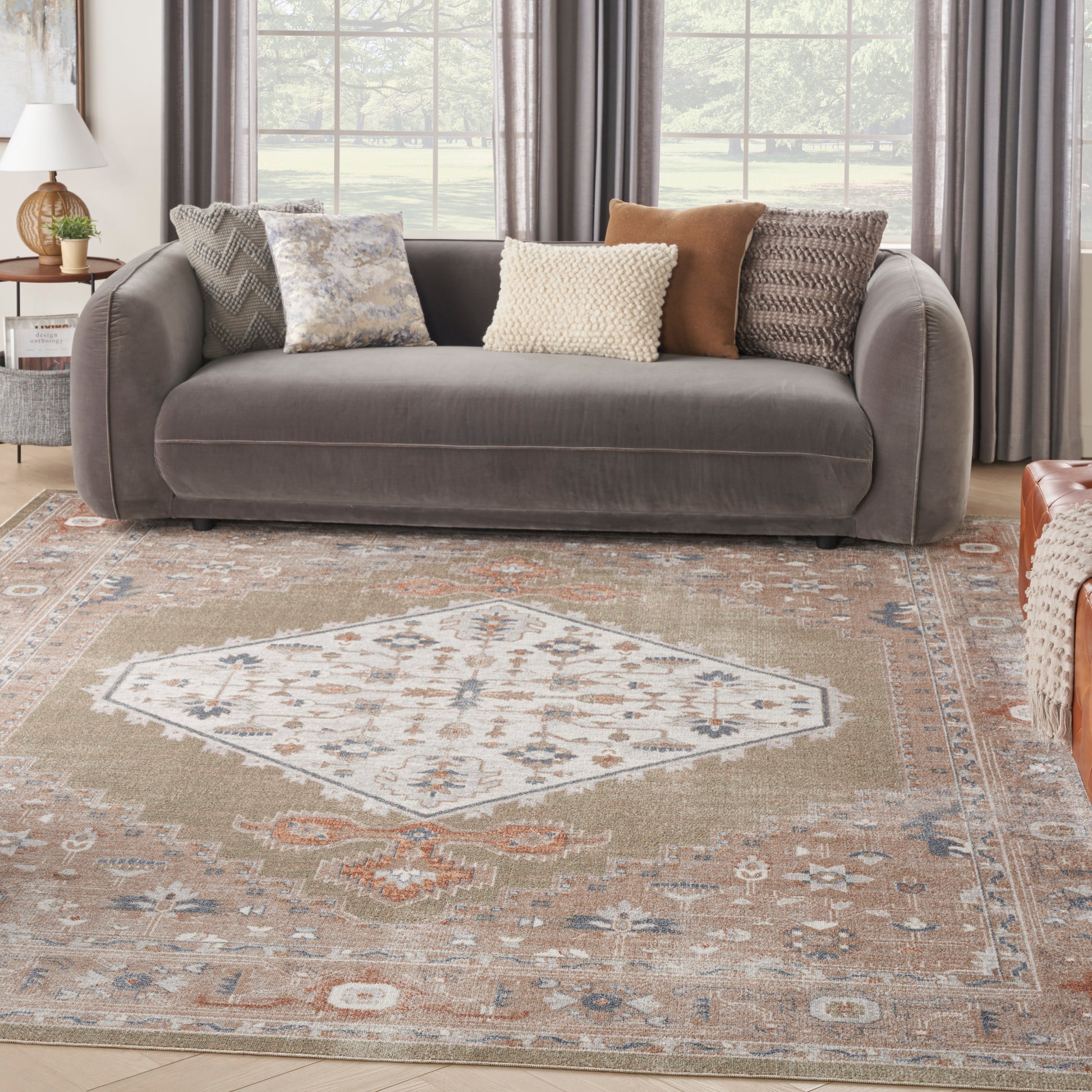 Nourison Home Astra Machine Washable  Sage Multi  Traditional