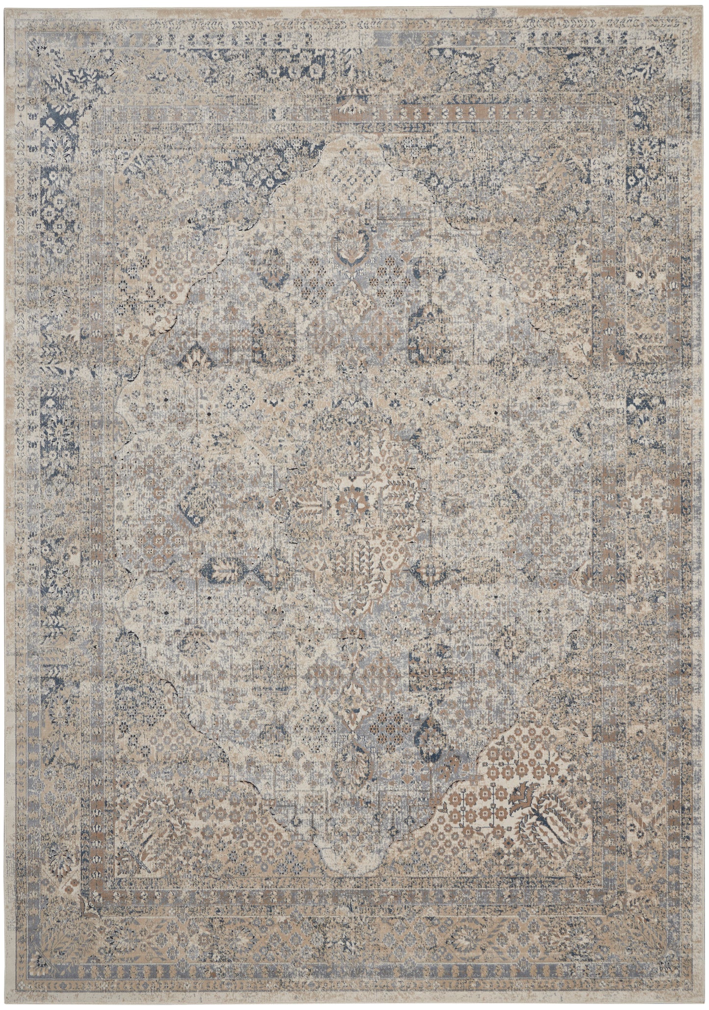Nourison Home Malta  Ivory Blue  Traditional