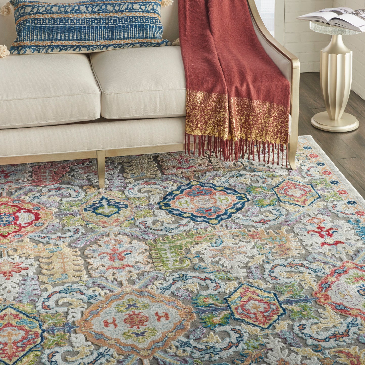Nourison Home Ankara Global  Grey Multicolor  Traditional