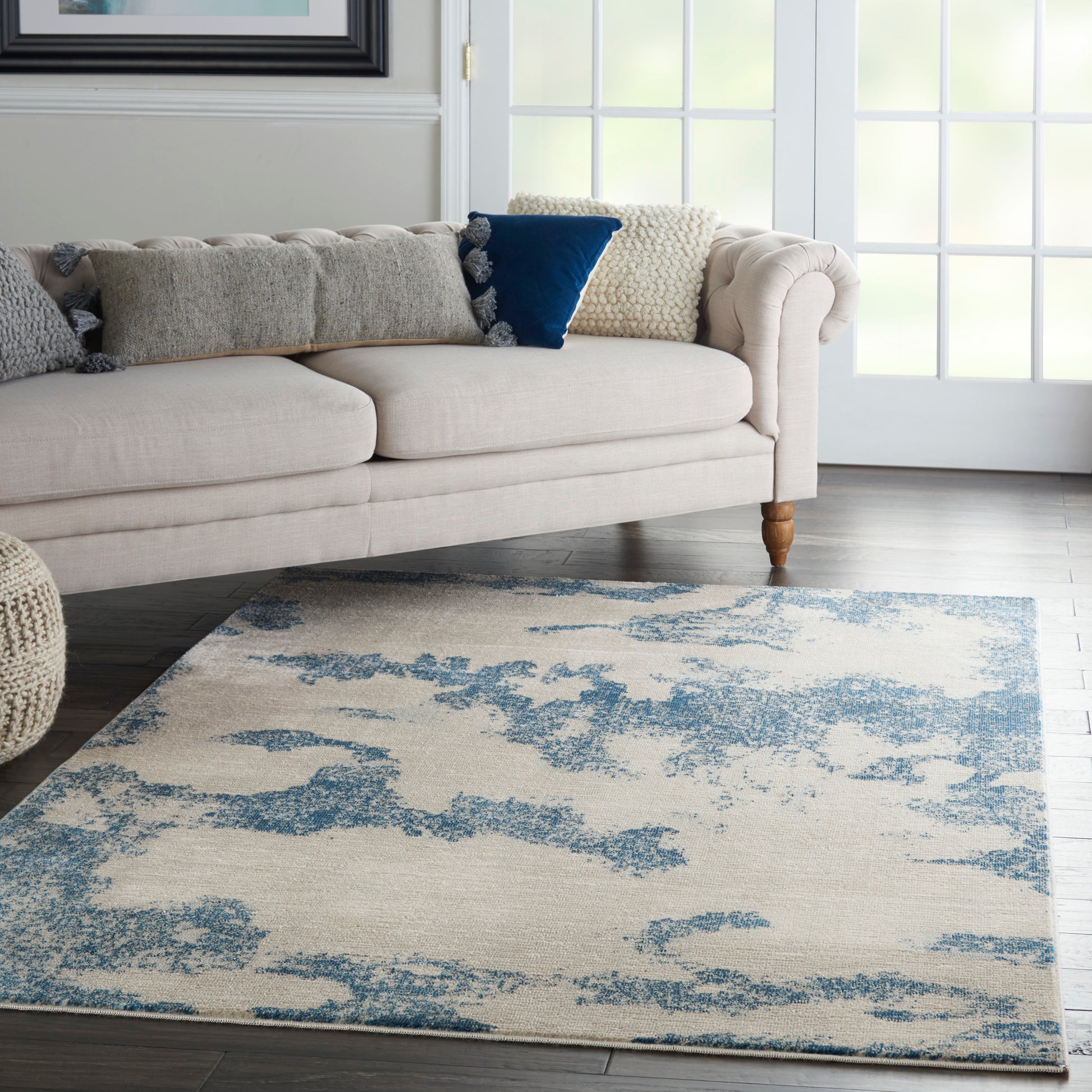 Nourison Home Etchings  Ivory Light Blue  Contemporary