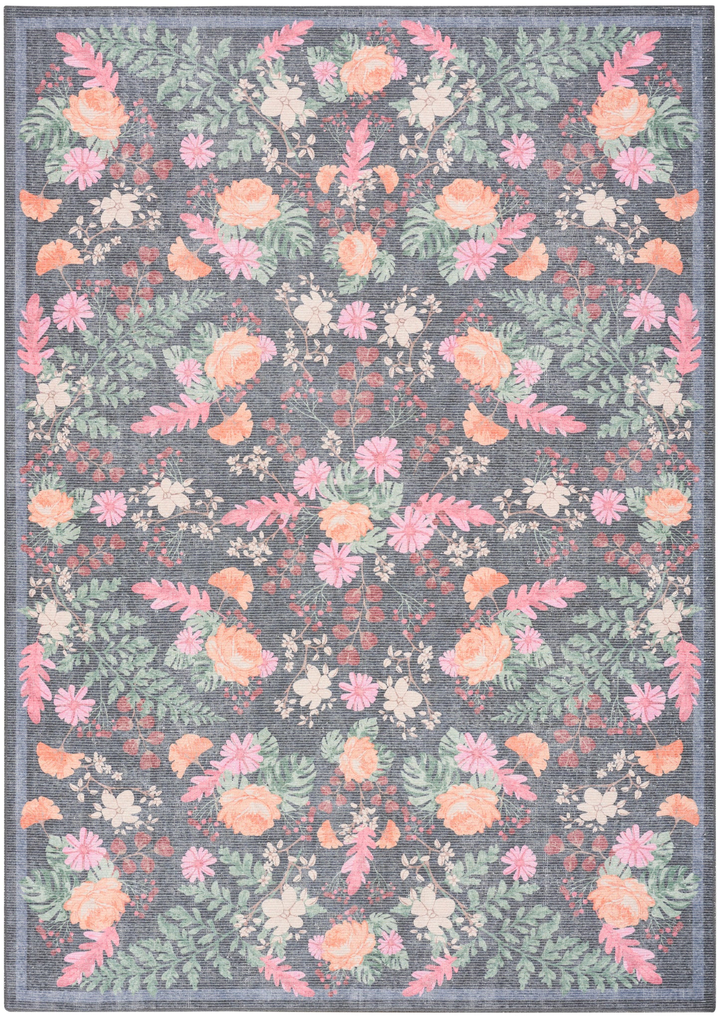 Nourison Home Botanical Washables BOT02 Charcoal Multicolor Contemporary Machine Woven Rug