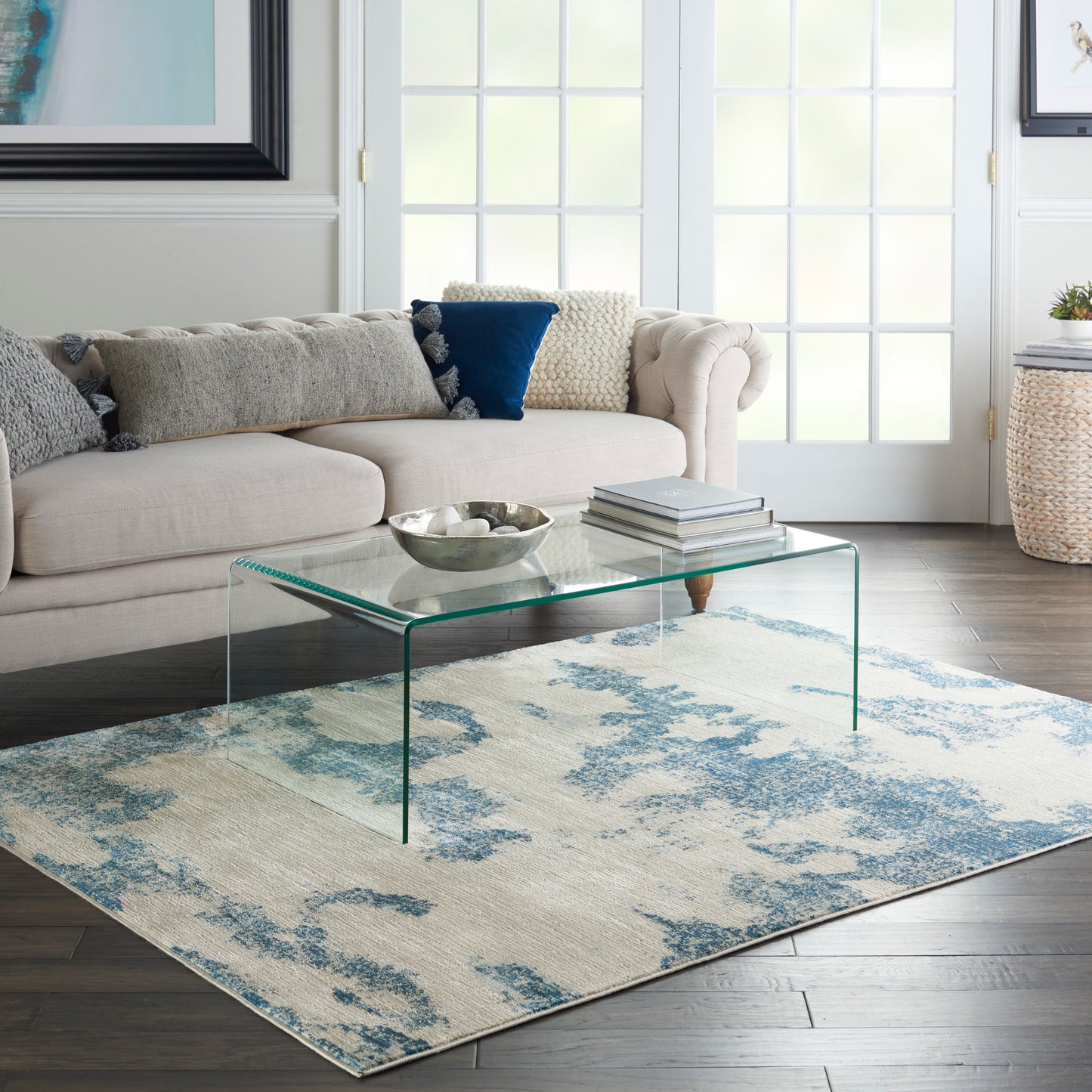 Nourison Home Etchings  Ivory Light Blue  Contemporary