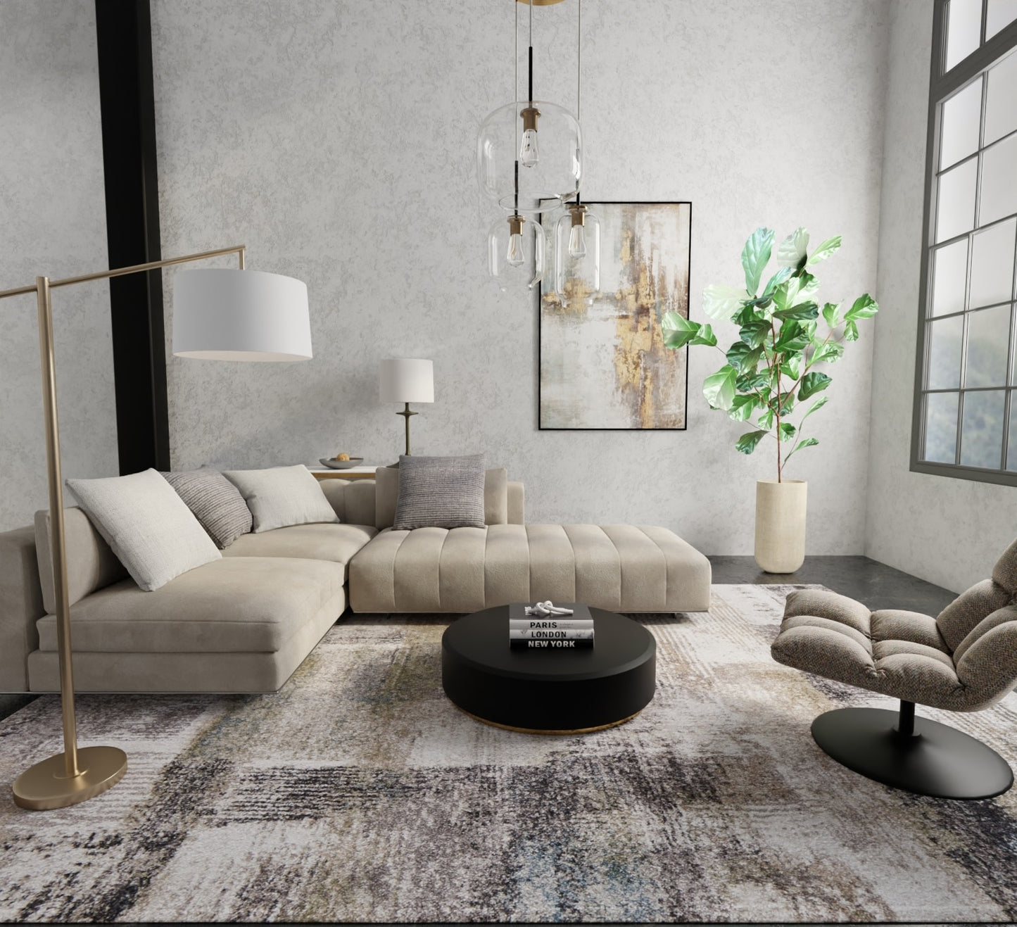 Feizy Skyview  Ivory Green Modern/Industrial/Casual