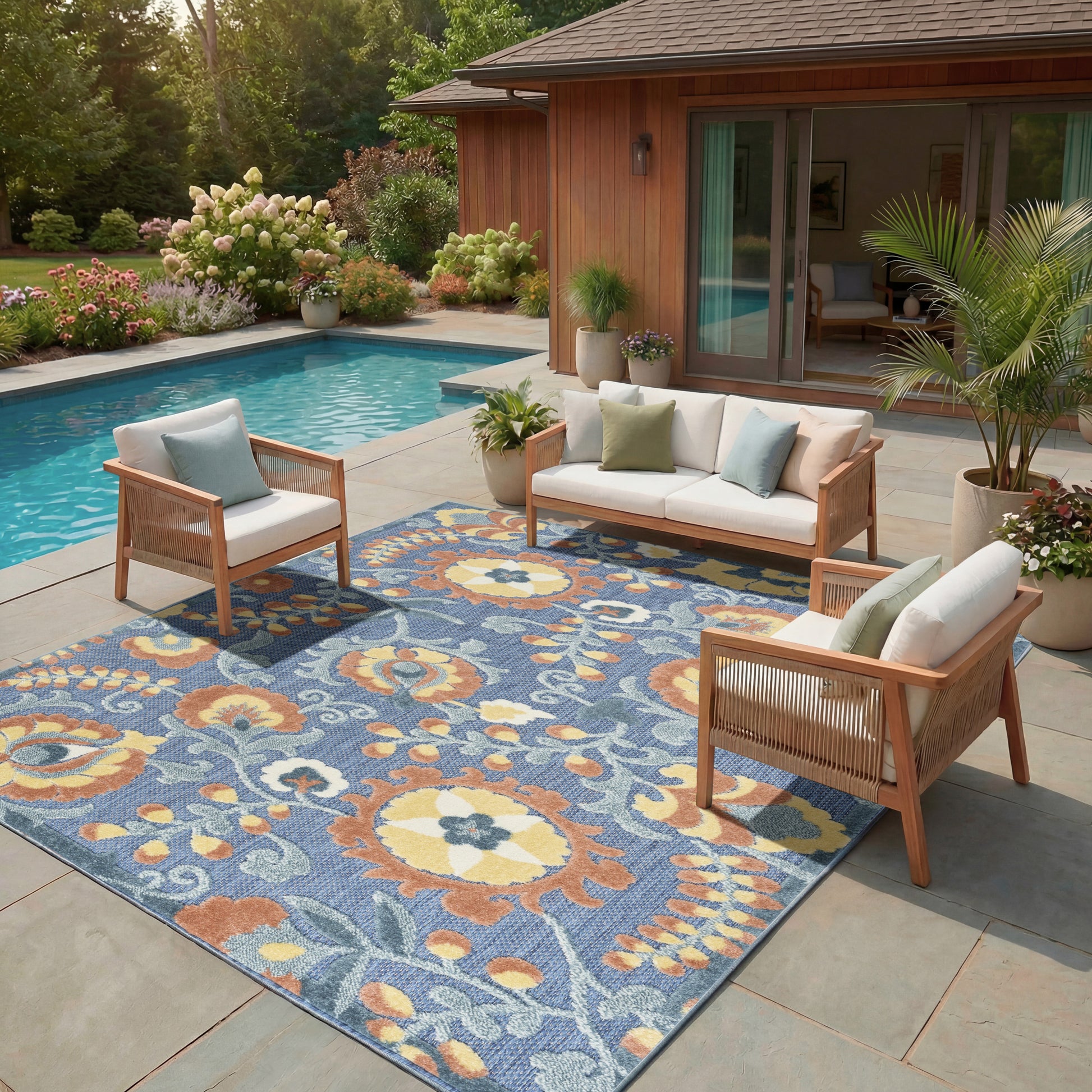 Nourison Home Aloha  Blue Rose  Contemporary