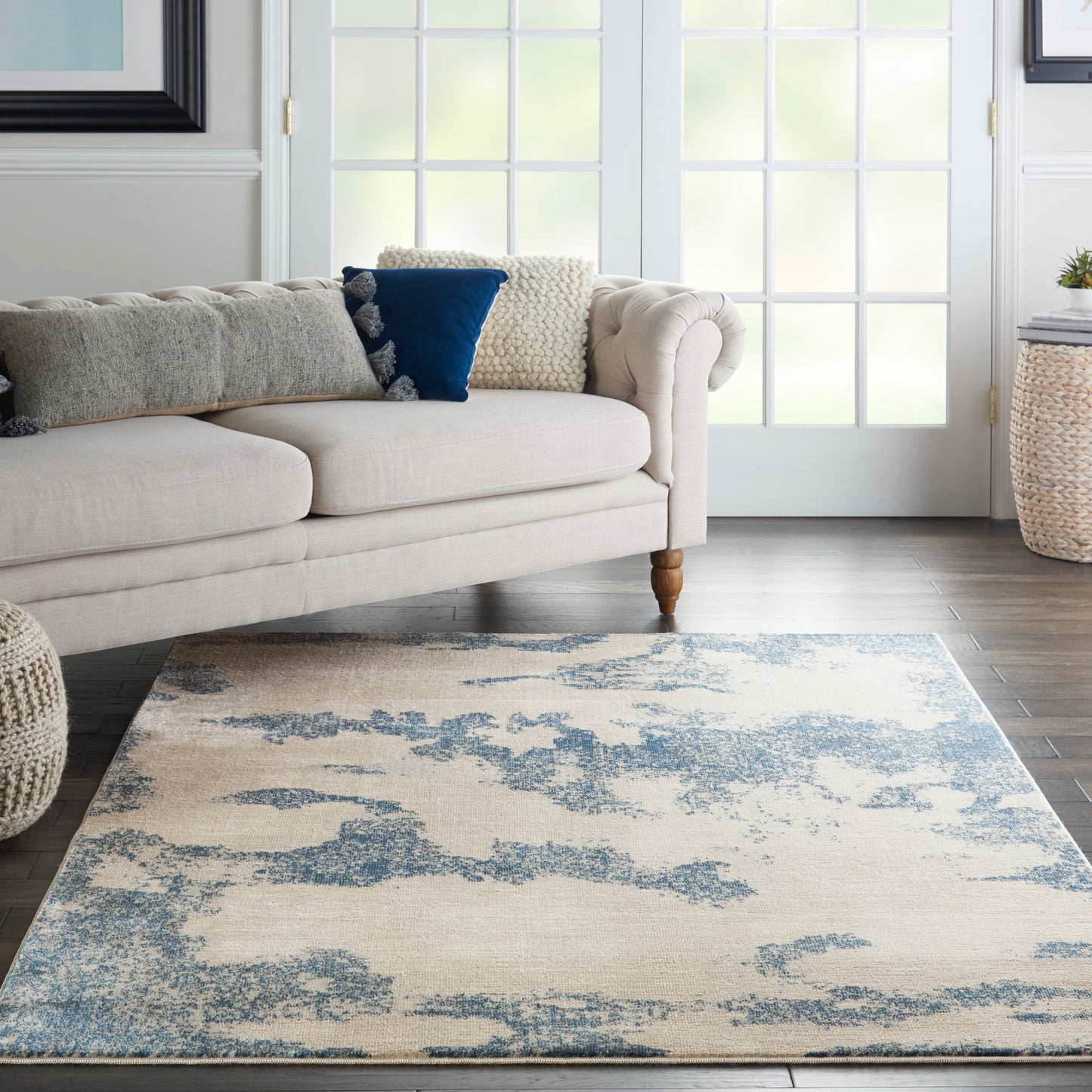 Nourison Home Etchings  Ivory Light Blue  Contemporary