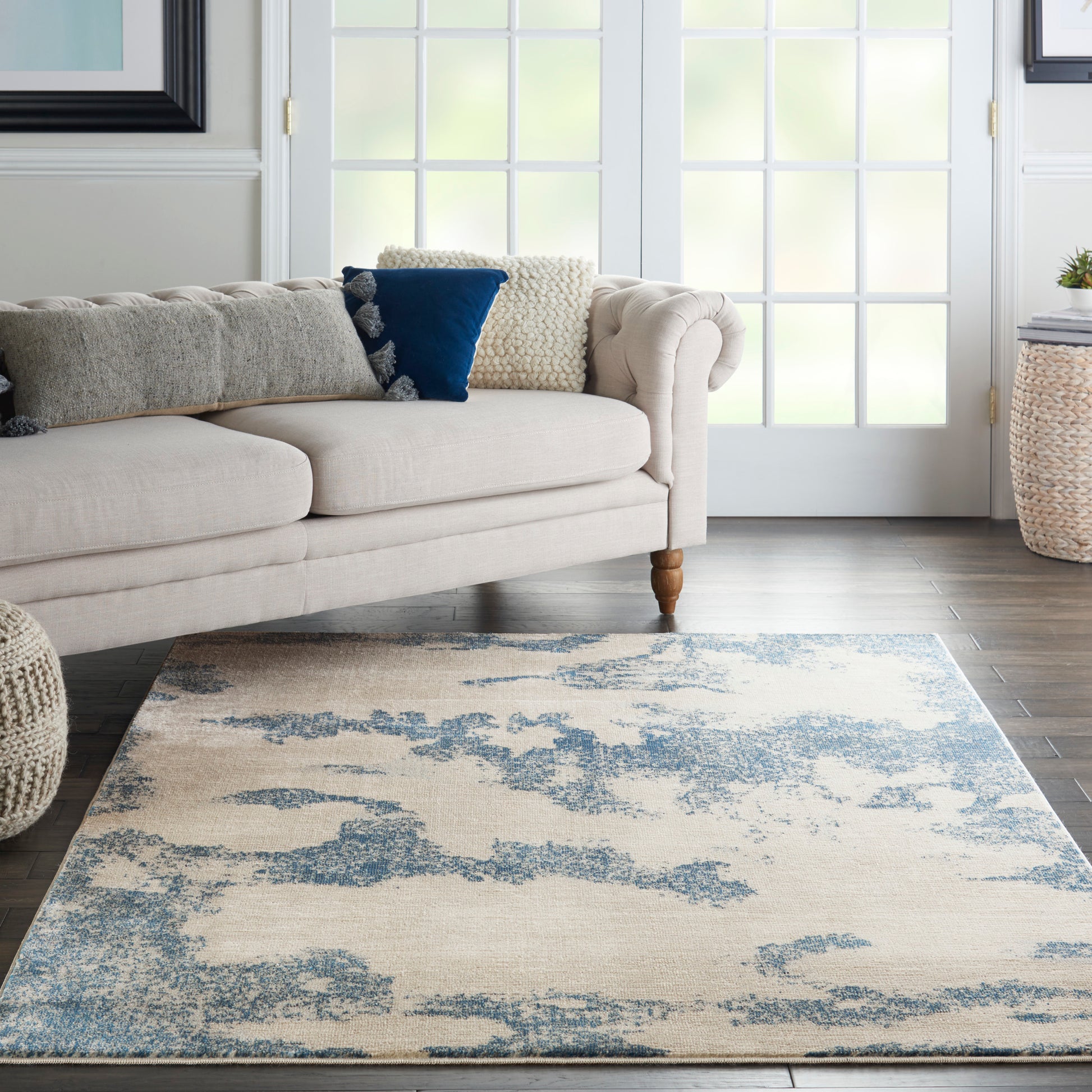 Nourison Home Etchings  Ivory Light Blue  Contemporary