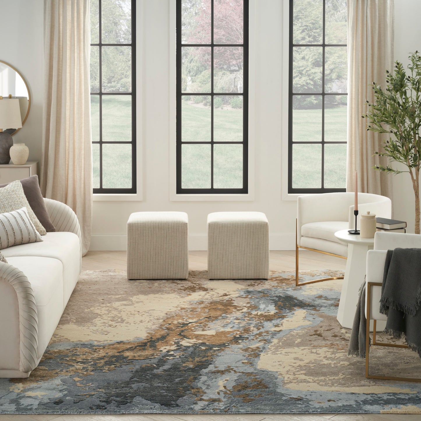 Nourison Home Silk Shadows  Beige Blue  Contemporary