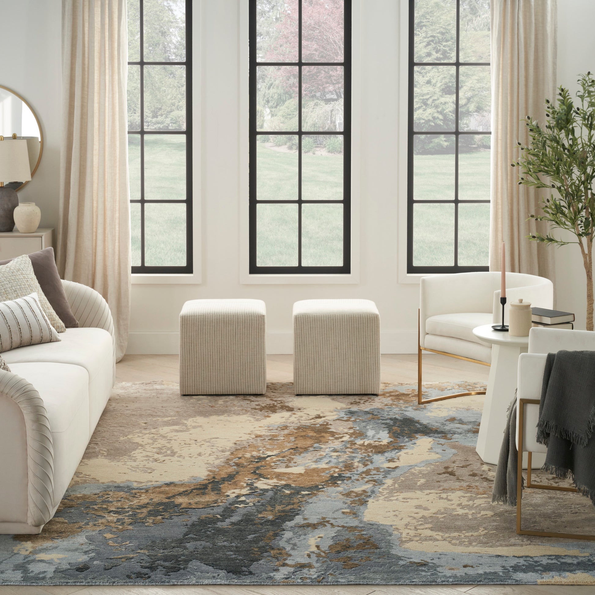 Nourison Home Silk Shadows  Beige Blue  Contemporary